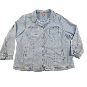 Western Studded Denim Jacket 1X Blue
